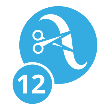 Scissors cutting ribbon icon with 12